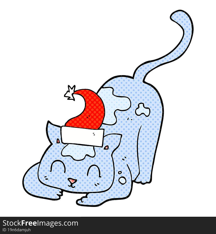 cartoon cat wearing christmas hat