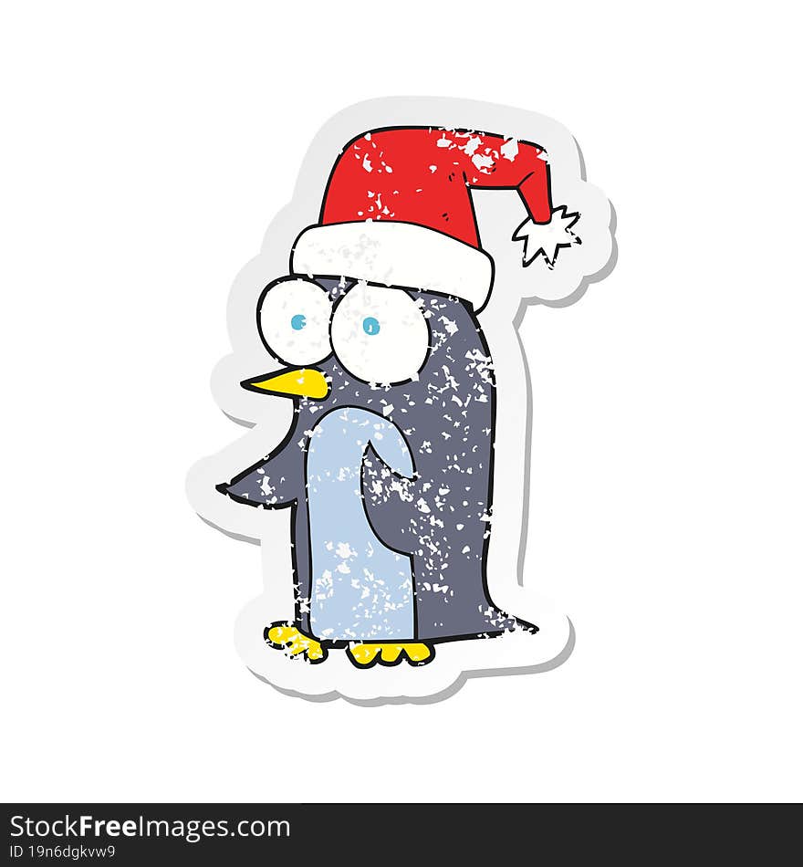 retro distressed sticker of a cartoon christmas penguin