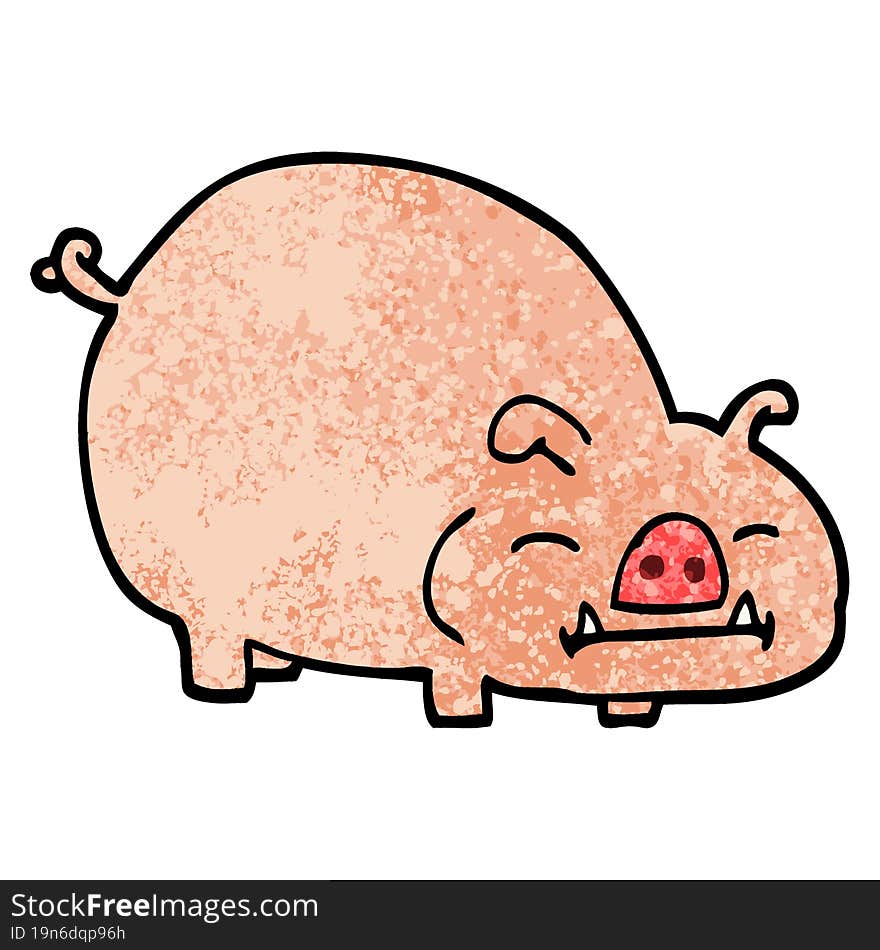 grunge textured illustration cartoon pig