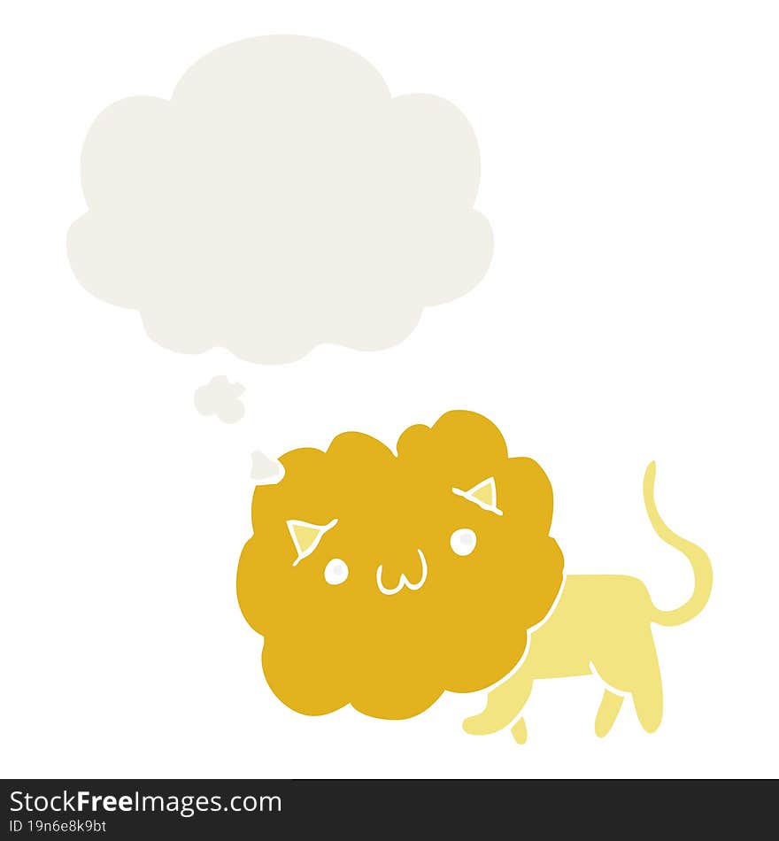 Cartoon Lion And Thought Bubble In Retro Style