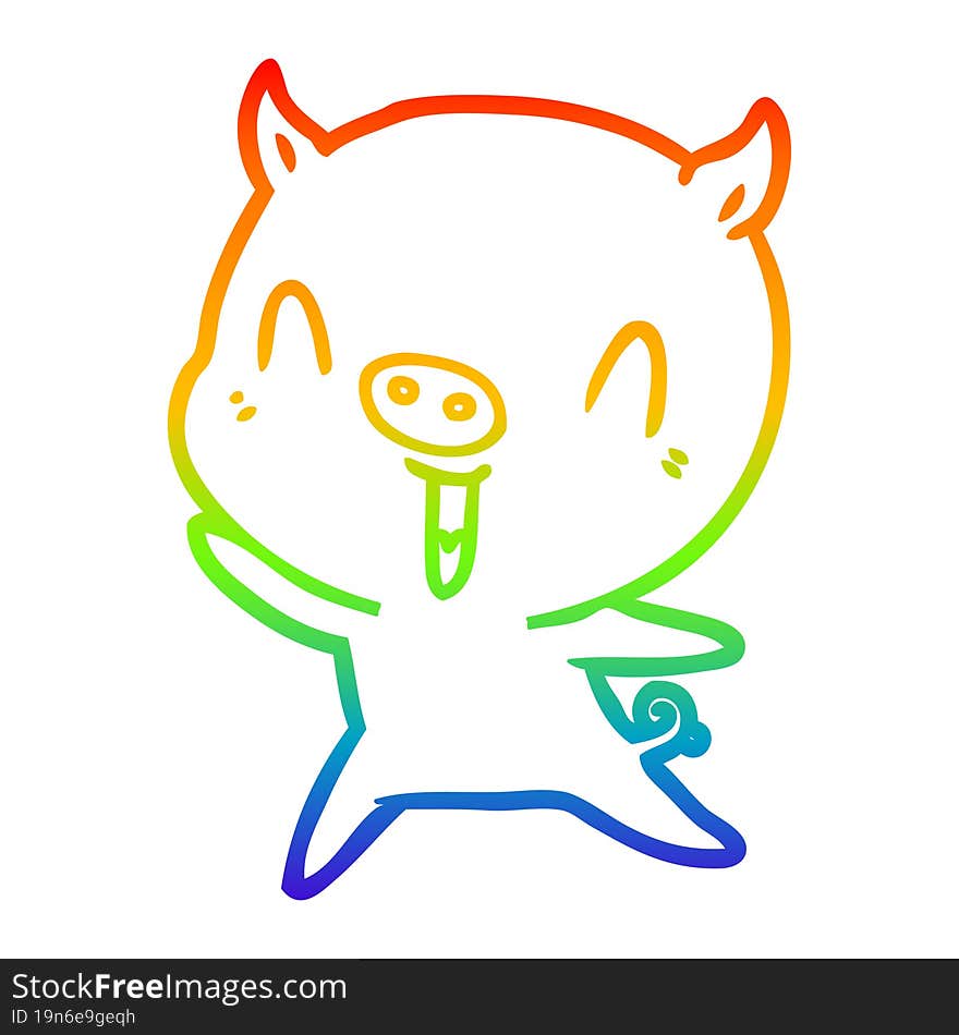 rainbow gradient line drawing of a happy cartoon pig