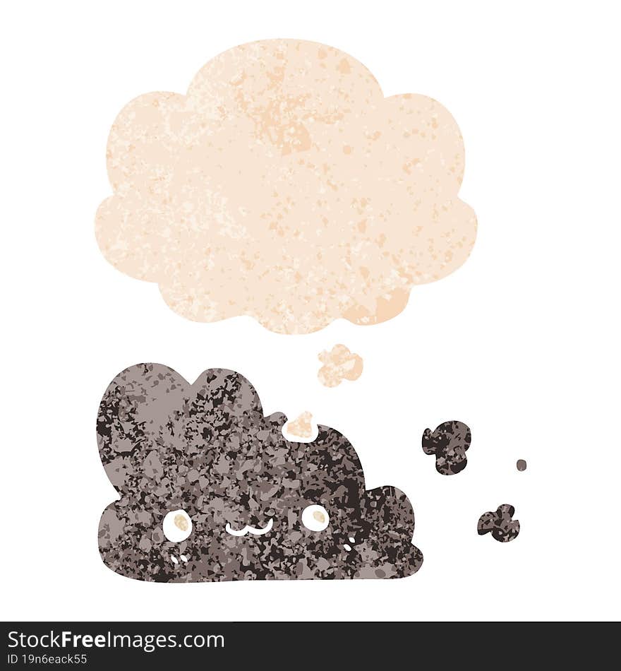 cute cartoon cloud and thought bubble in retro textured style