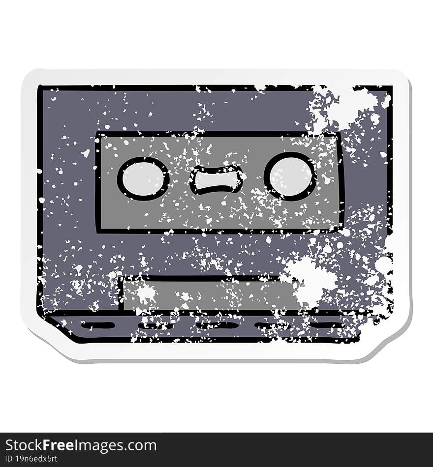 distressed sticker cartoon doodle of a distressed sticker cassette tape