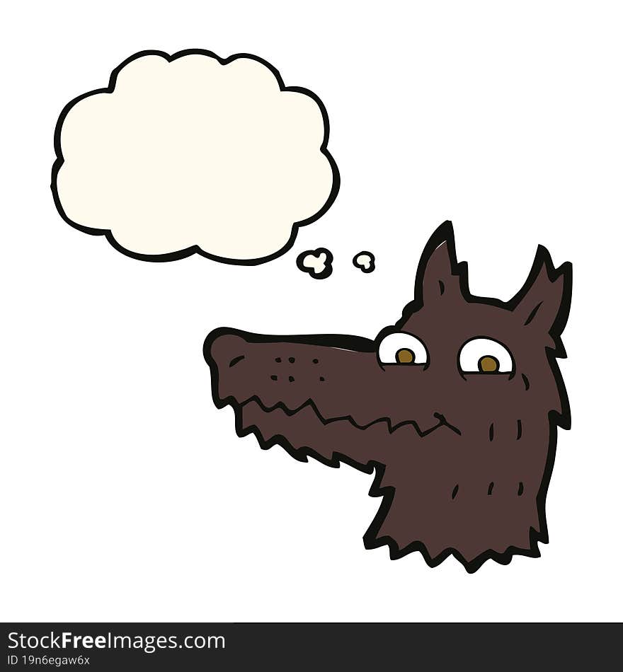 cartoon wolf head with thought bubble