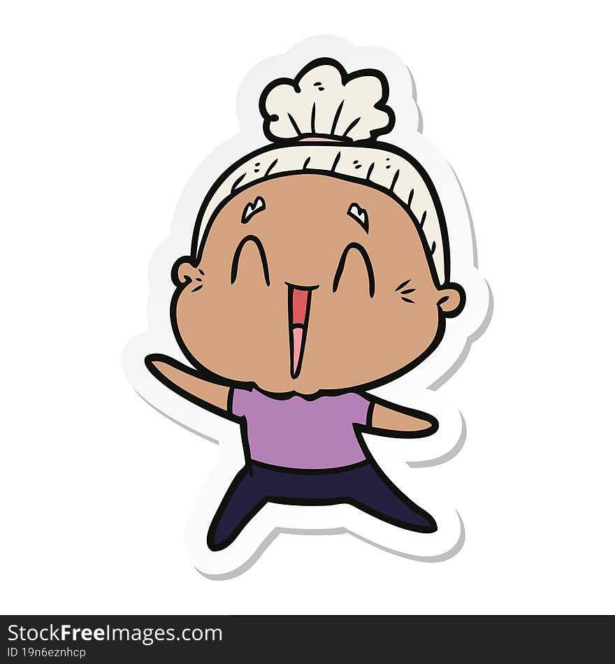 Sticker Of A Cartoon Happy Old Lady