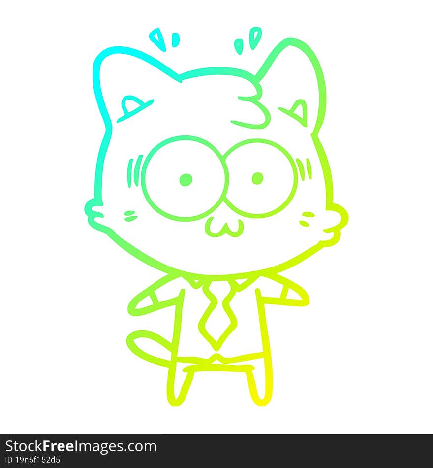 Cold Gradient Line Drawing Cartoon Surprised Cat