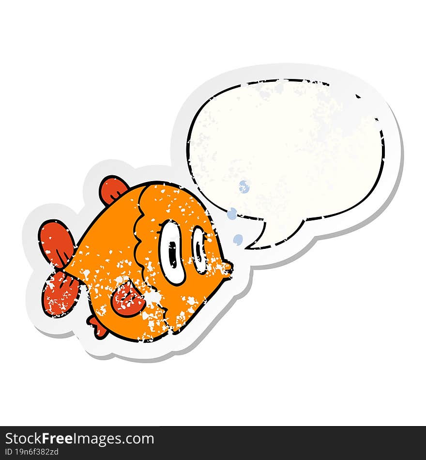 cartoon fish with speech bubble distressed distressed old sticker. cartoon fish with speech bubble distressed distressed old sticker