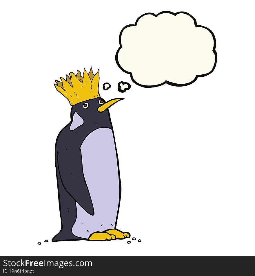 cartoon emperor penguin with thought bubble