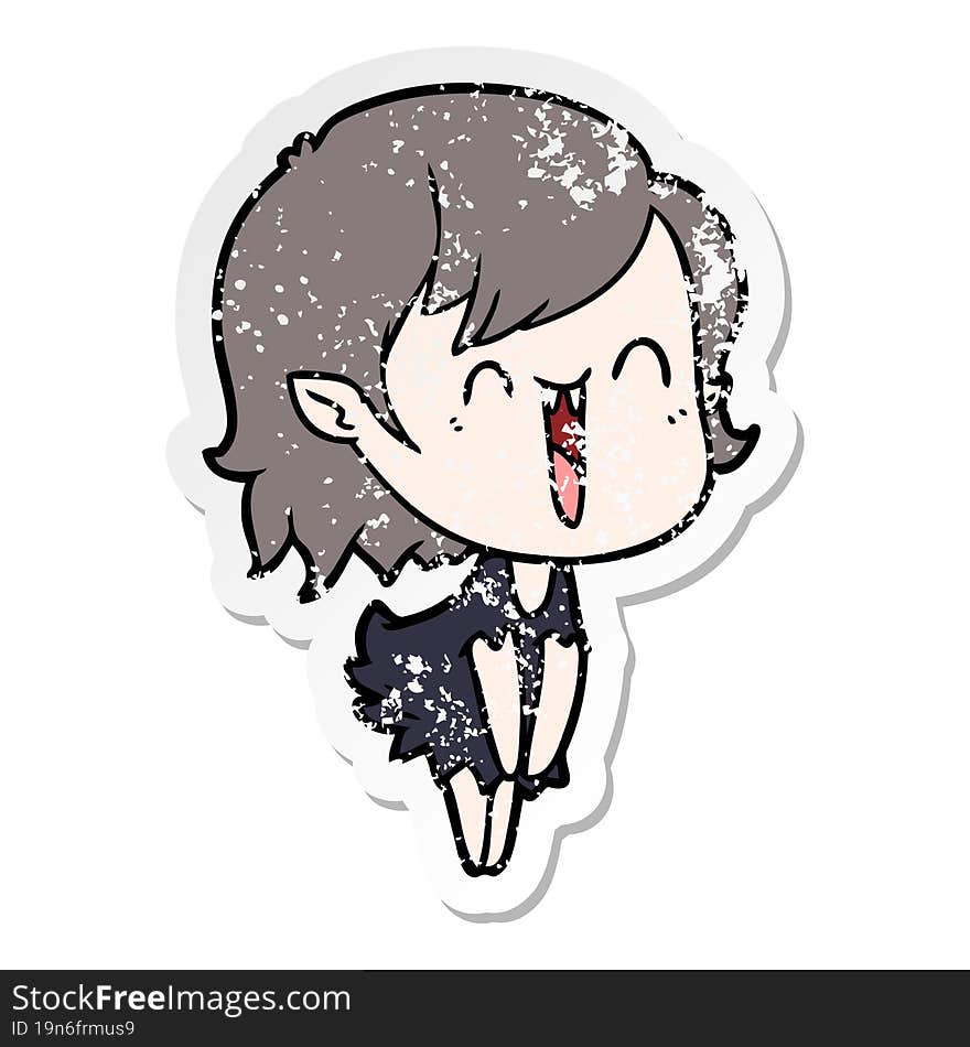 distressed sticker of a cute cartoon happy vampire girl