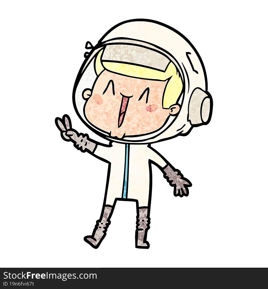 happy cartoon astronaut giving peace sign. happy cartoon astronaut giving peace sign