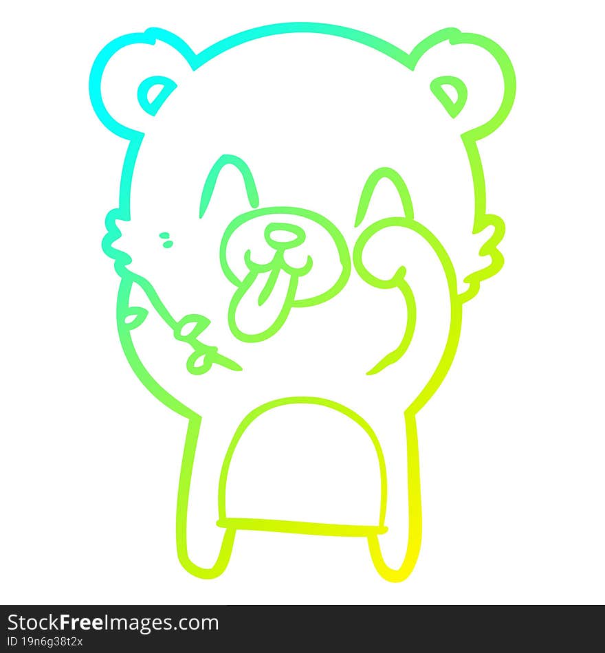 cold gradient line drawing of a rude cartoon polar bear sticking out tongue