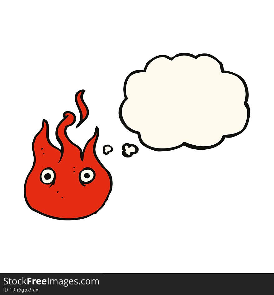 cartoon flame symbol with thought bubble