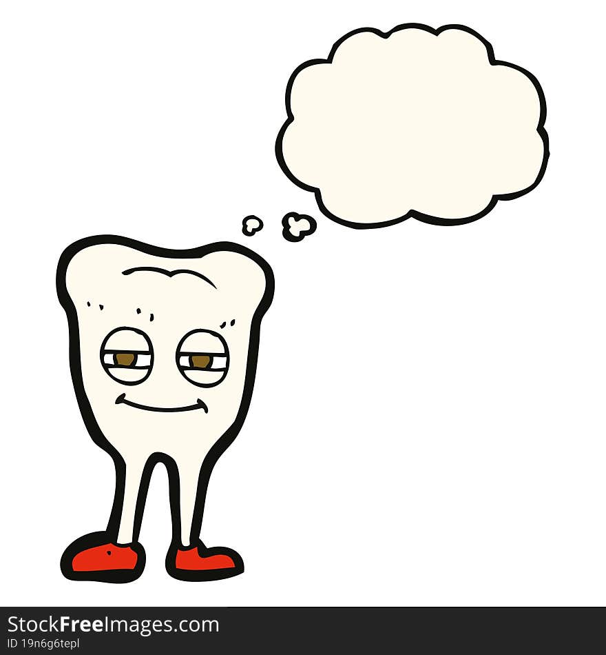 cartoon smiling tooth with thought bubble