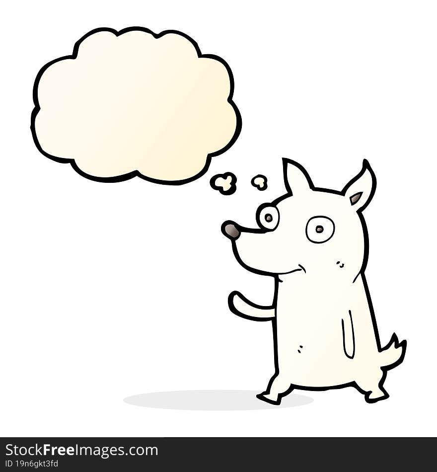 Cartoon Little Dog Waving With Thought Bubble