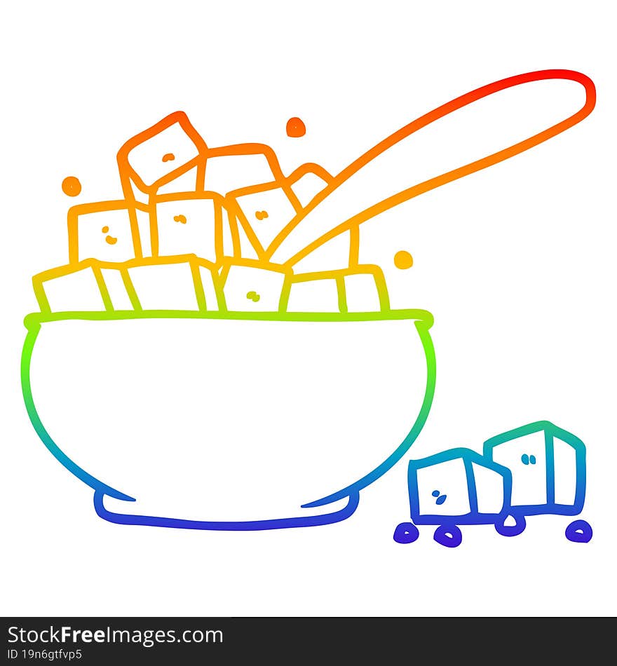 rainbow gradient line drawing cartoon sugar bowl