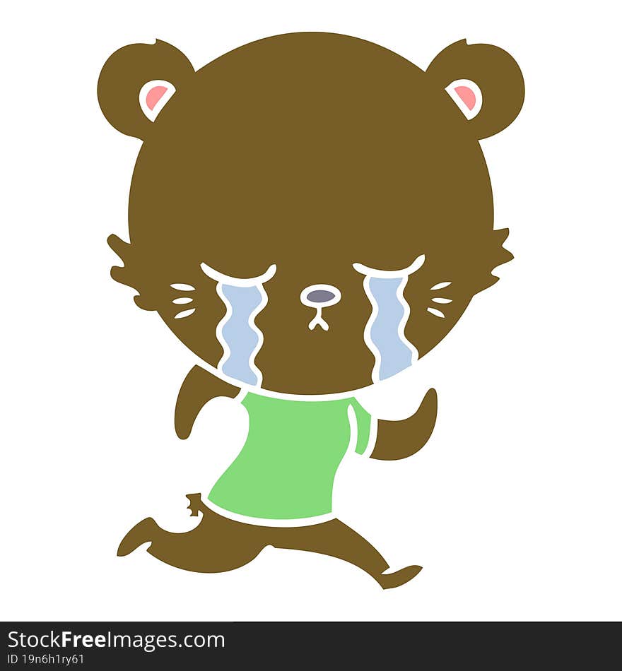 crying flat color style cartoon bear running