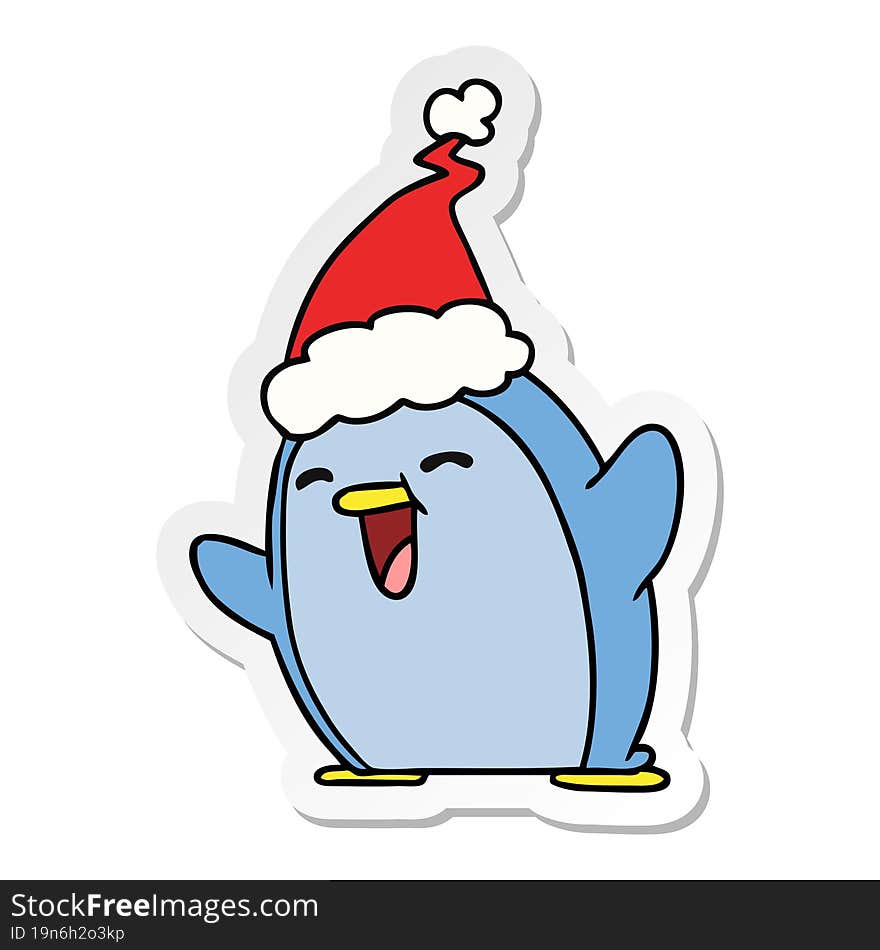 hand drawn christmas sticker cartoon of kawaii penguin