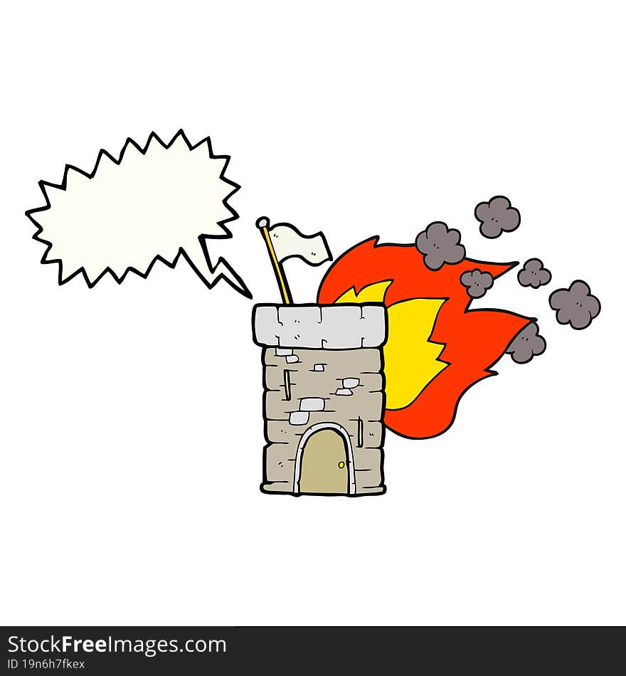 speech bubble cartoon burning castle tower