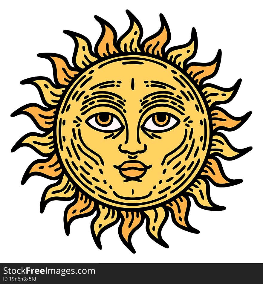 traditional tattoo of a sun with face