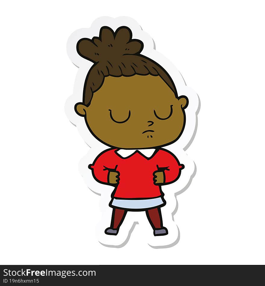 sticker of a cartoon calm woman