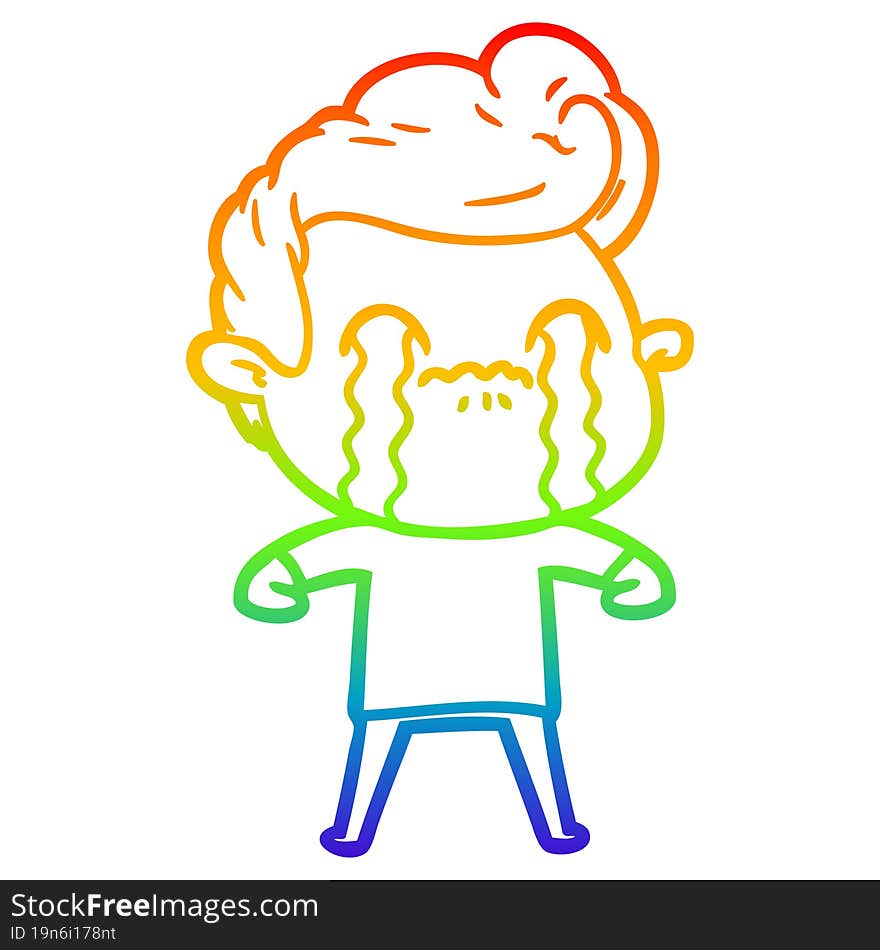 rainbow gradient line drawing of a cartoon man crying