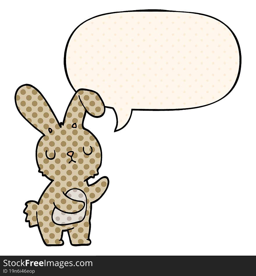 cute cartoon rabbit and speech bubble in comic book style