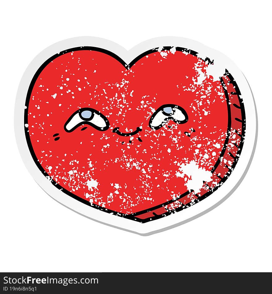 Distressed Sticker Of A Cartoon Love Heart