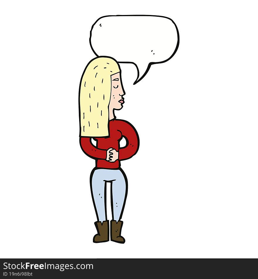 cartoon woman ignoring with speech bubble