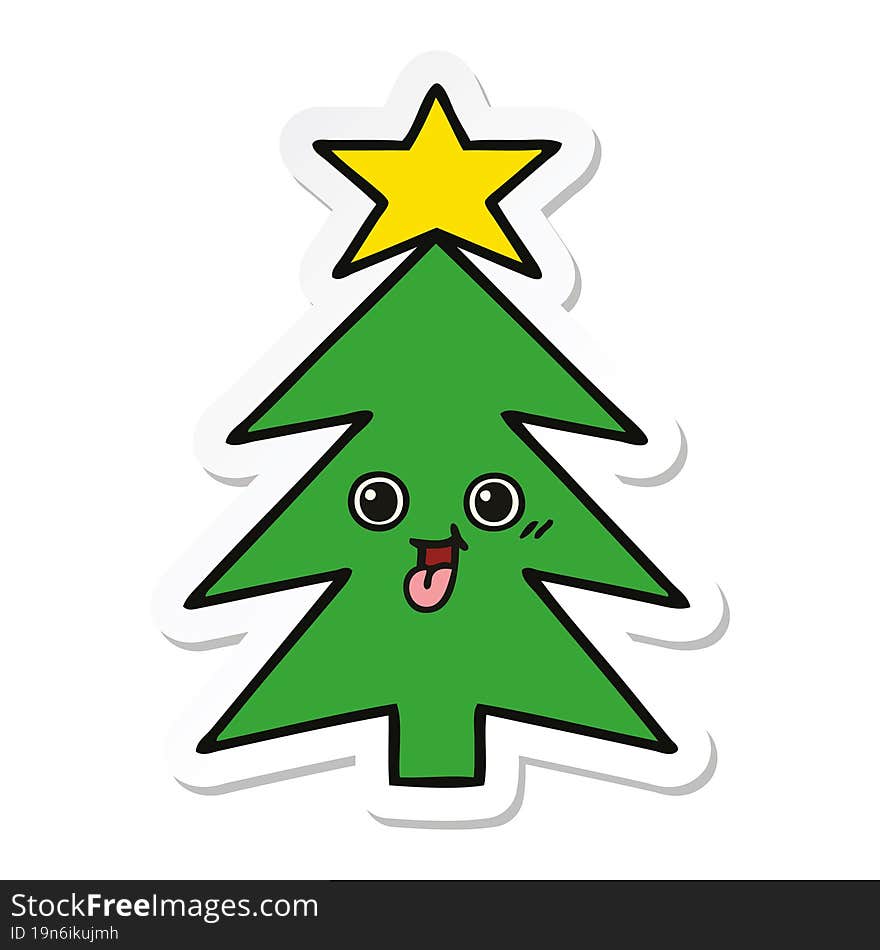 Sticker Of A Cute Cartoon Christmas Tree