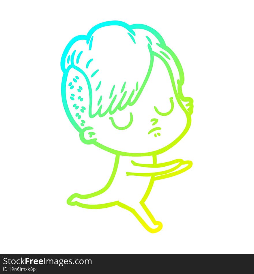 cold gradient line drawing of a cartoon woman