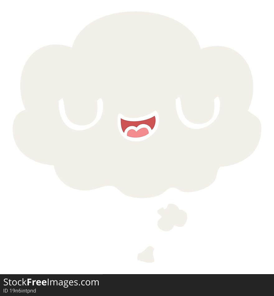 cute cartoon face with thought bubble in retro style