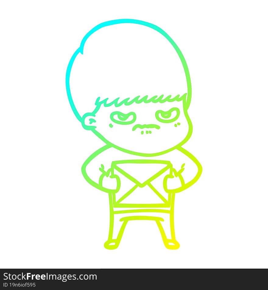 Cold Gradient Line Drawing Angry Cartoon Boy