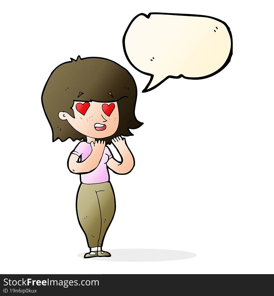 cartoon woman in love with speech bubble