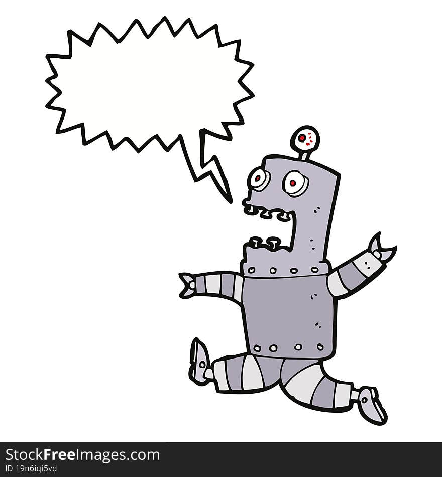 cartoon terrified robot with speech bubble