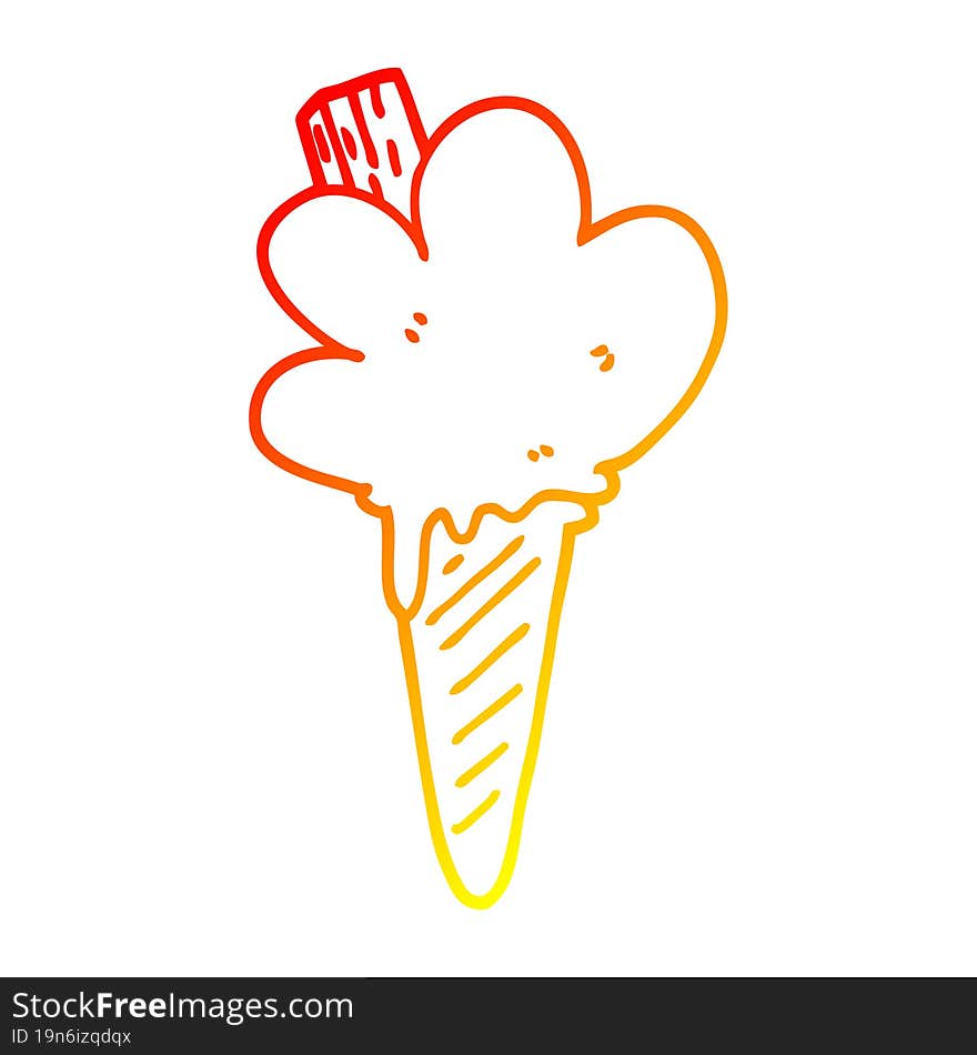 Warm Gradient Line Drawing Cartoon Ice Cream Cone