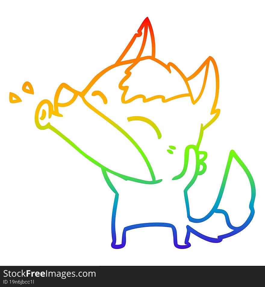 rainbow gradient line drawing howling wolf cartoon