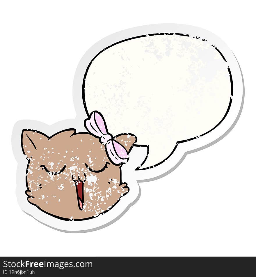 Cartoon Cat Face And Speech Bubble Distressed Sticker