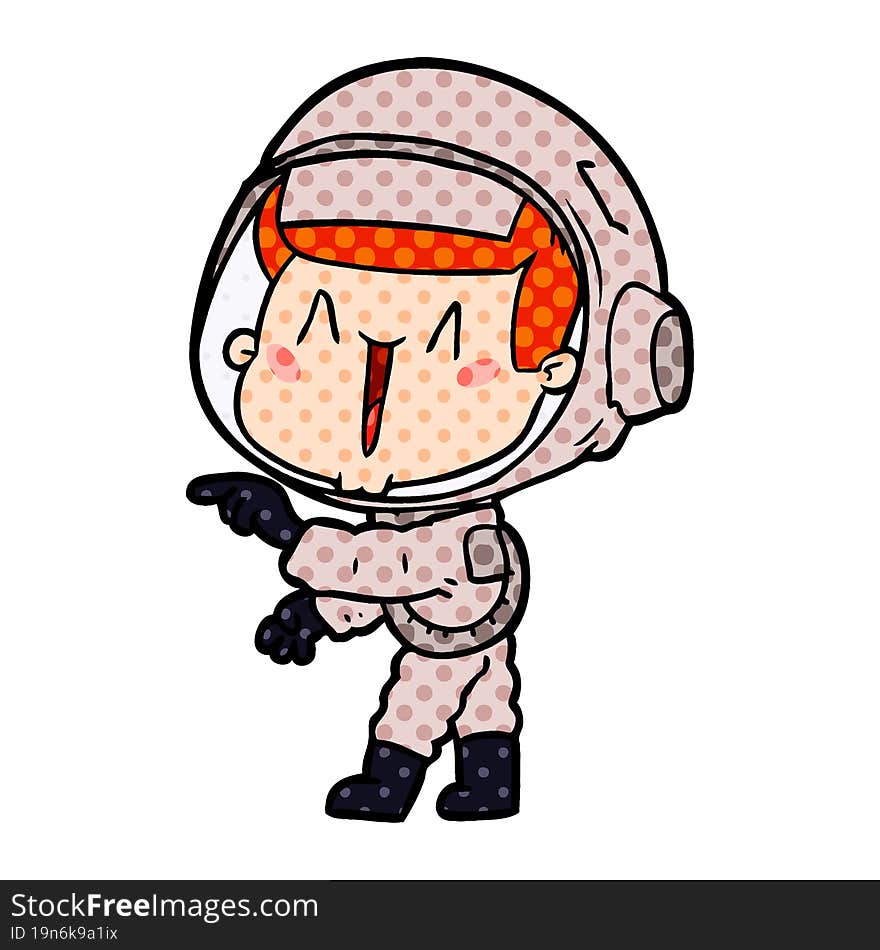 happy cartoon astronaut pointing. happy cartoon astronaut pointing