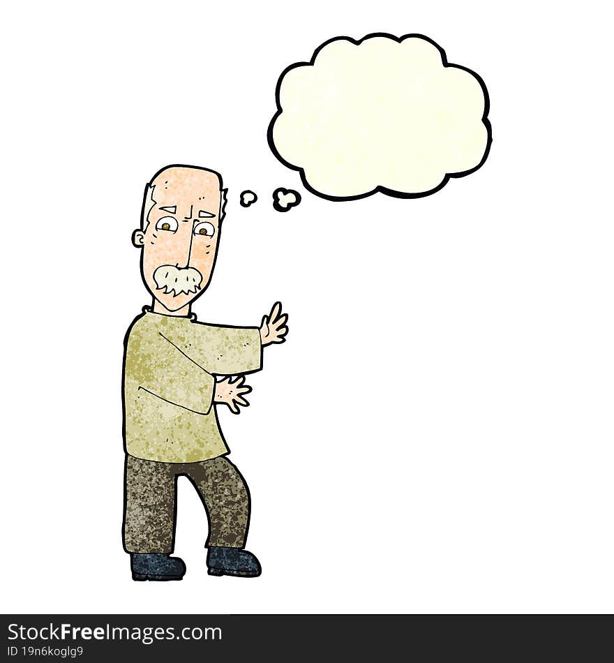 cartoon angry old man with thought bubble