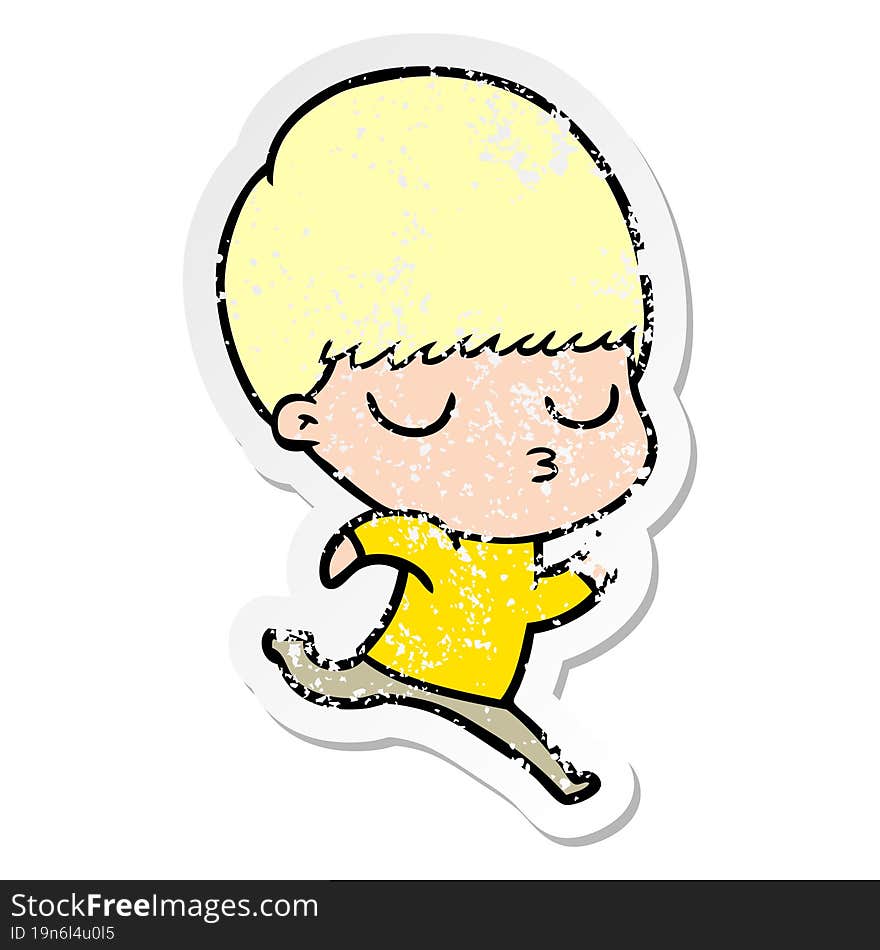 distressed sticker of a cartoon calm boy