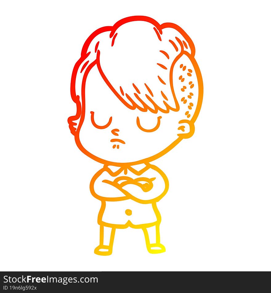 warm gradient line drawing of a cartoon woman