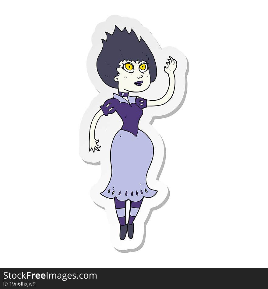 sticker of a cartoon vampire girl waving