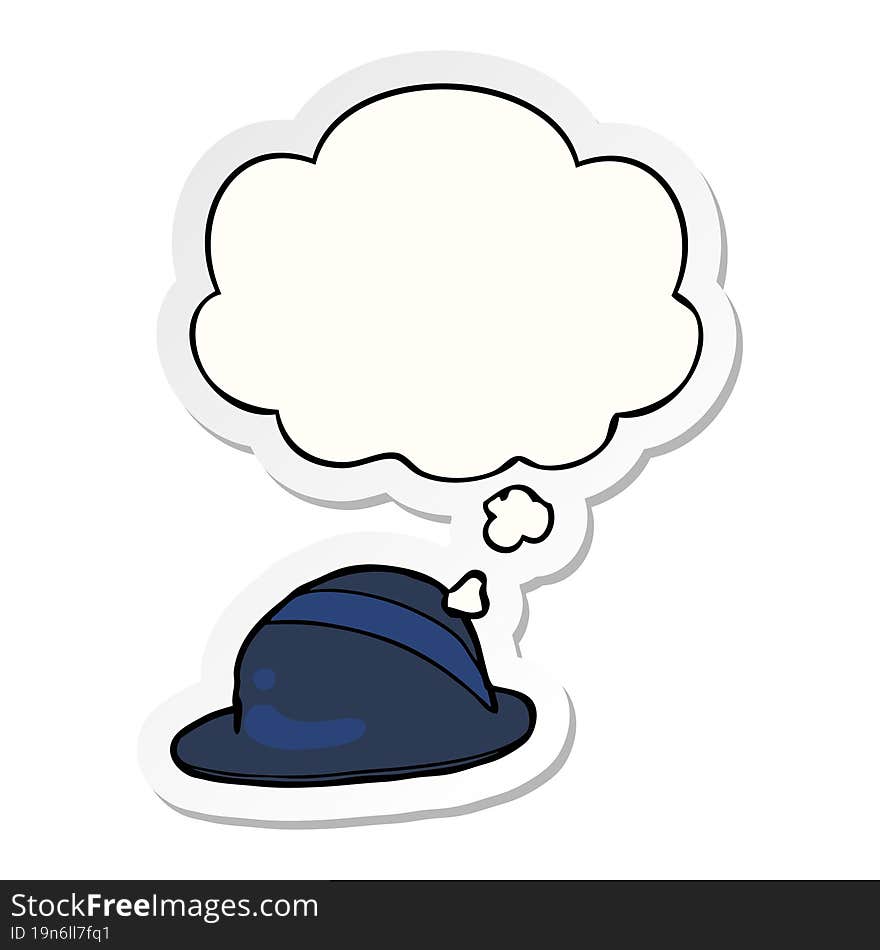 cartoon bowler hat and thought bubble as a printed sticker