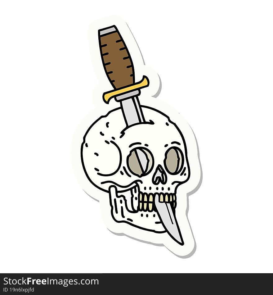 Tattoo Style Sticker Of A Skull And Dagger