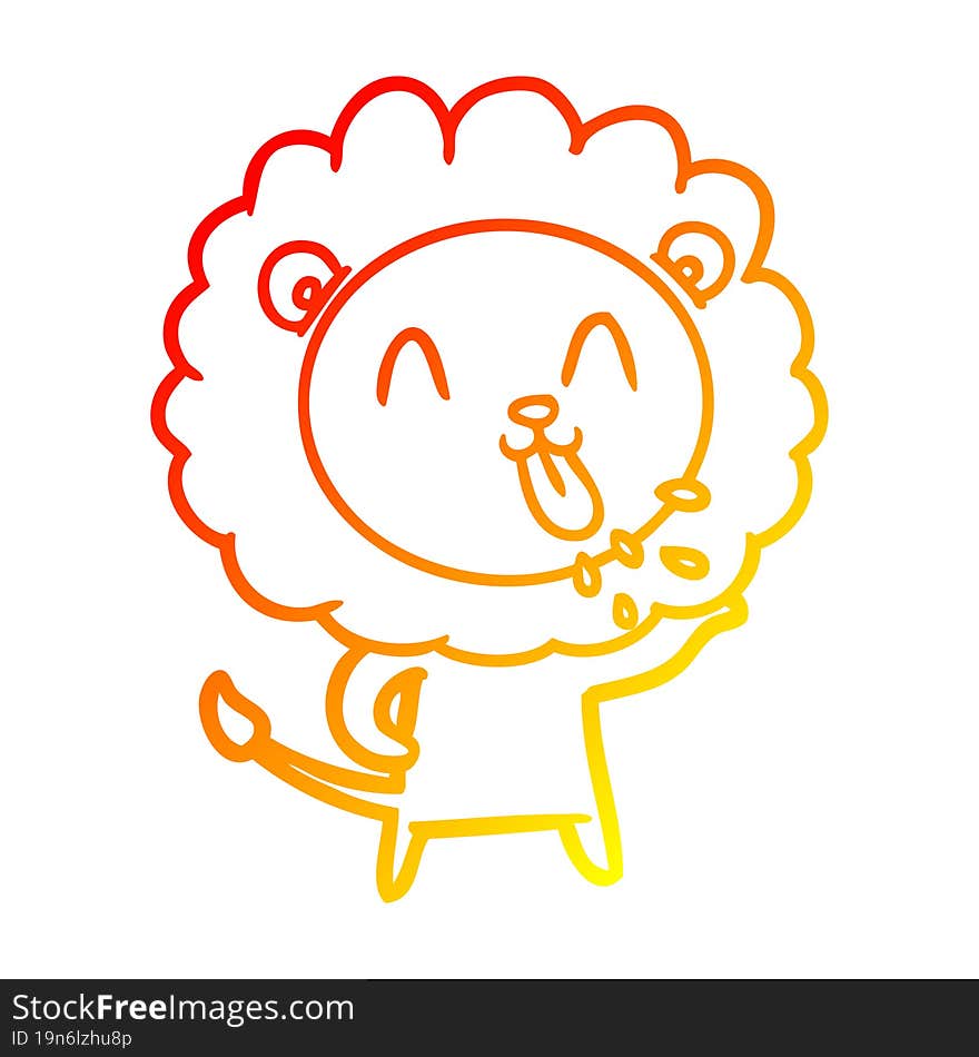 warm gradient line drawing of a happy cartoon lion