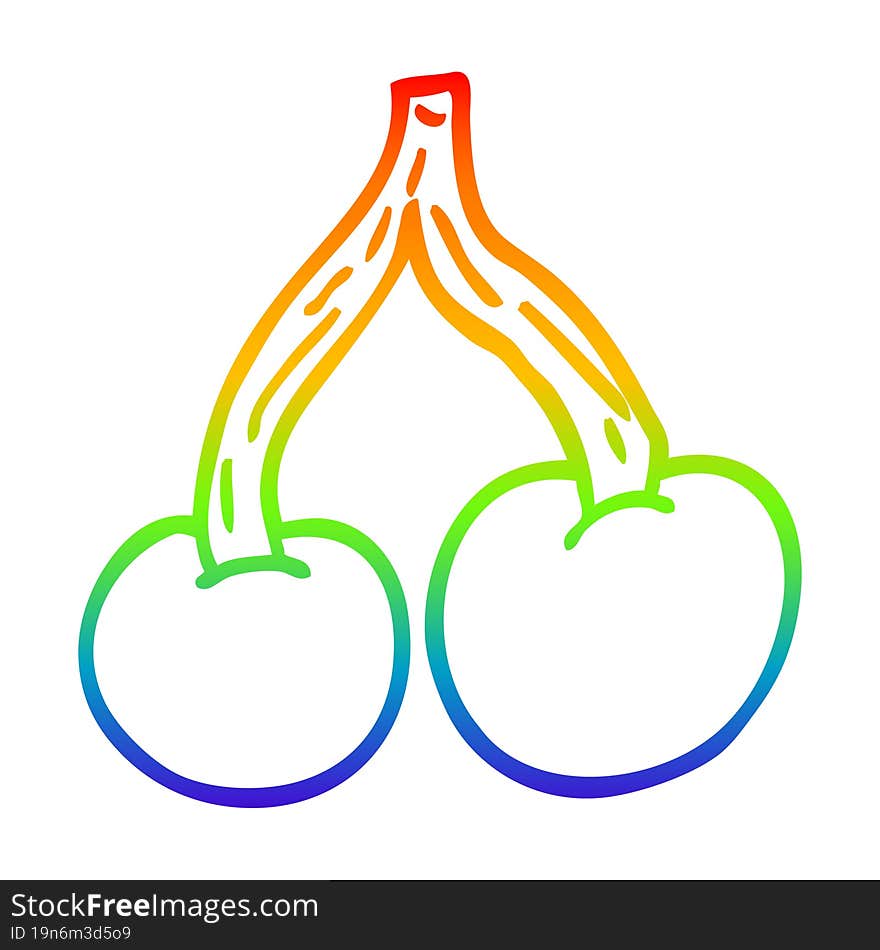 rainbow gradient line drawing cartoon ripe cherries