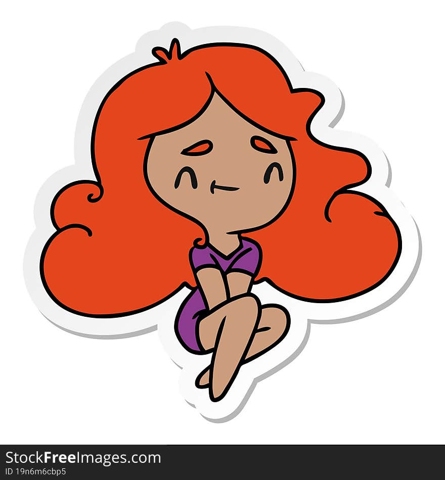 sticker cartoon illustration of a cute kawaii girl. sticker cartoon illustration of a cute kawaii girl