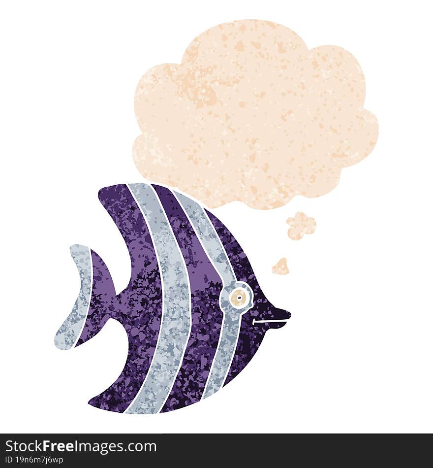 Cartoon Angel Fish And Thought Bubble In Retro Textured Style