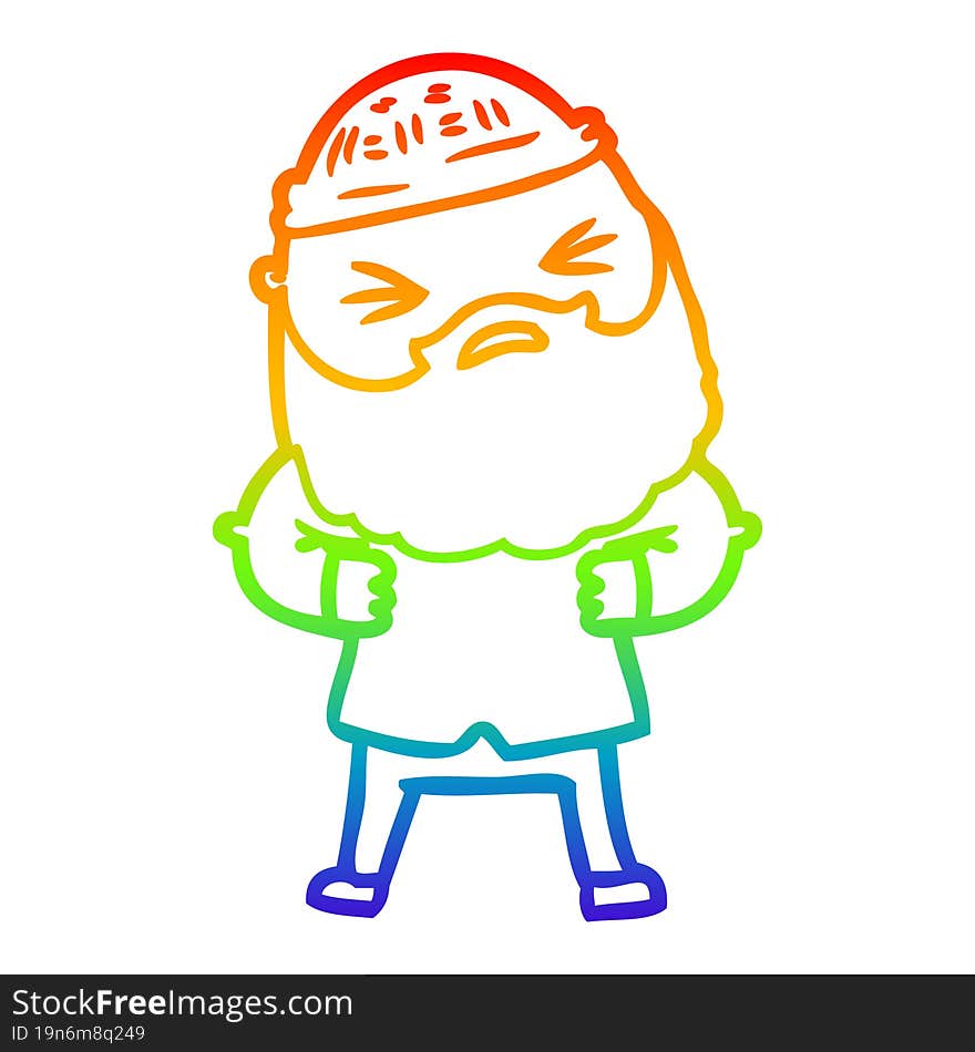 rainbow gradient line drawing cartoon man with beard