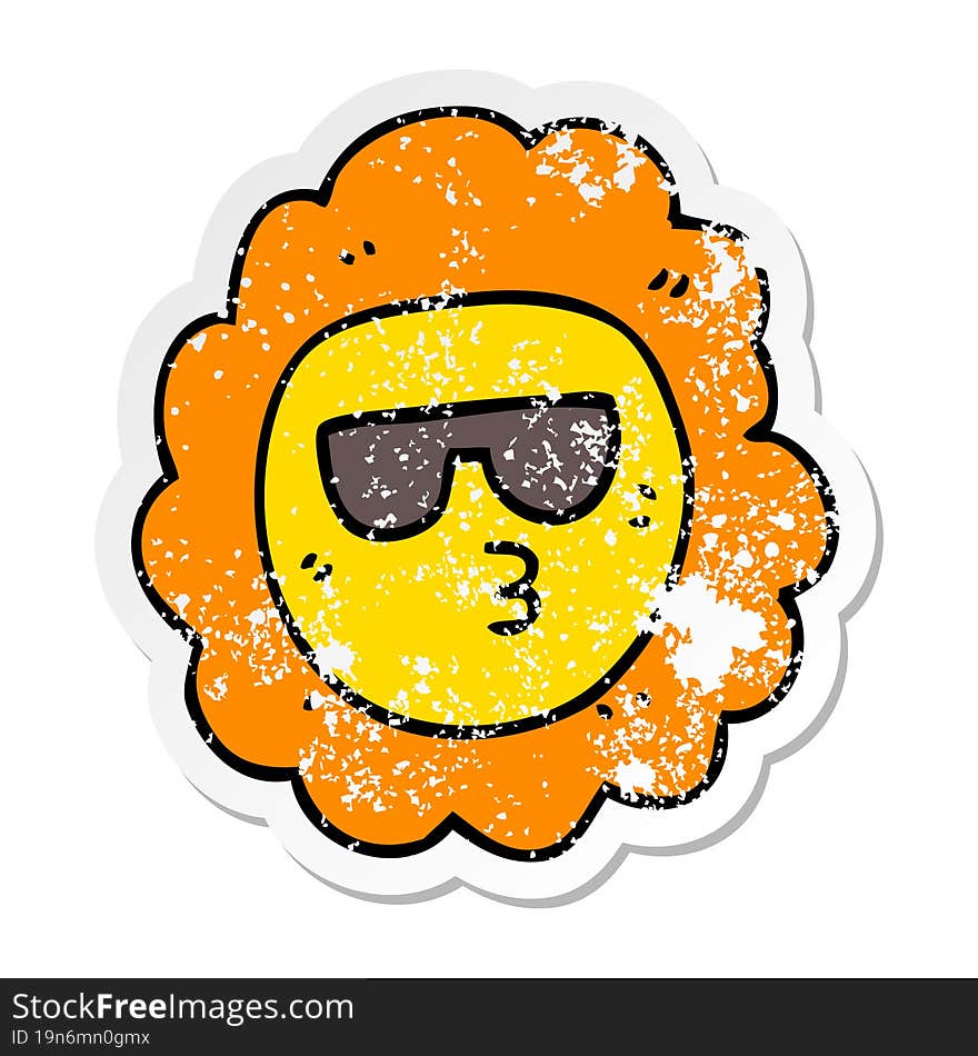 distressed sticker of a cartoon sunflower